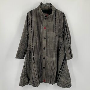 KiNaRi a-line trapeze jacket coat gray black strap oversized tunic One Size L